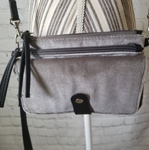 Gray velvet-like Crossbody / Wrislet Purse Handbag